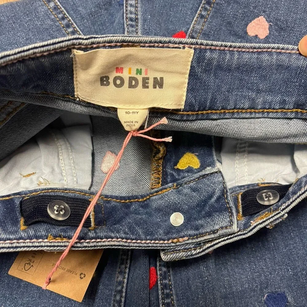 NWT Mini Boden Girls Wide Leg Jeans Size 10-11 Y Adjustable Waist Hearts Girly - Picture 6 of 7